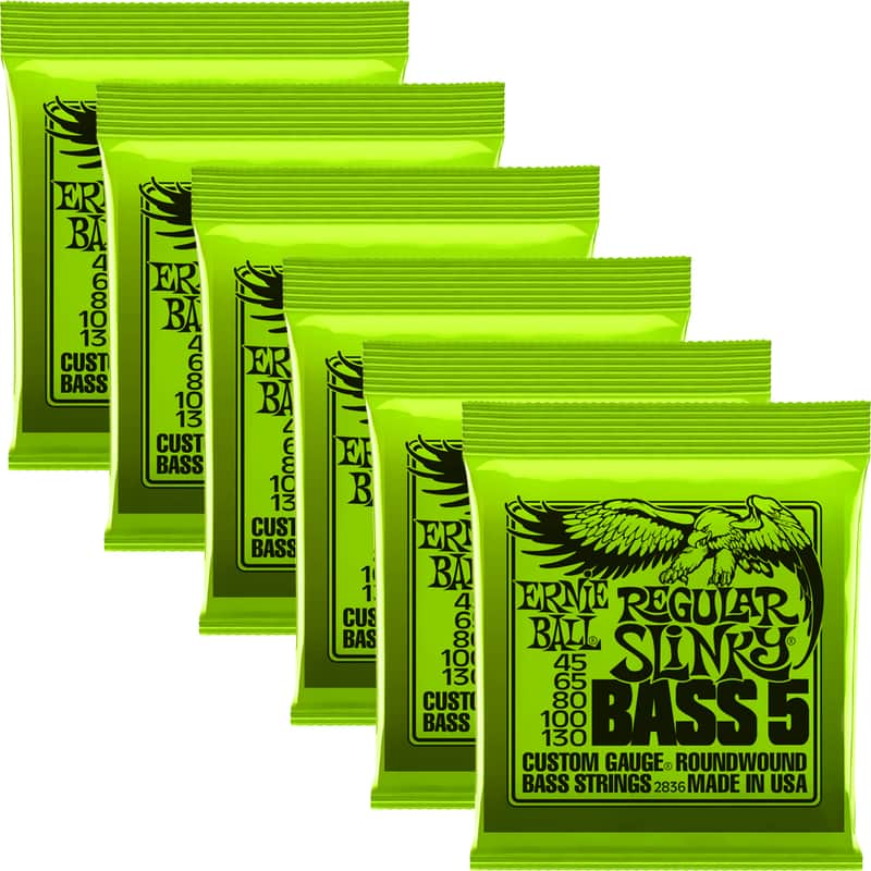 6-Pack Ernie Ball 2836 Regular Slinky 5-String Nickel Wound Electric Bass Strings (45-130) image 1