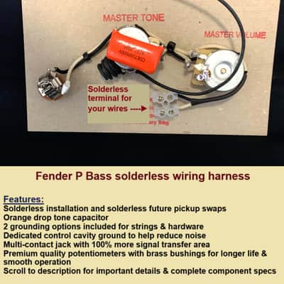 Fender P- Bass  Solderless Wiring Harness - Vintage spec Tone Cap- Premium Components image 1