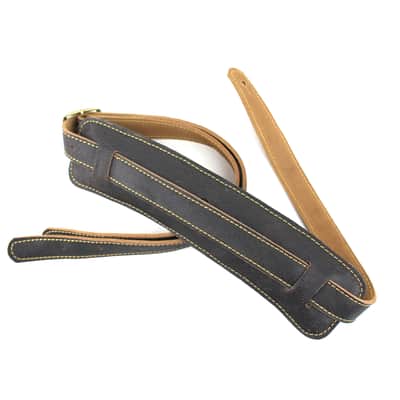 Walker & Williams C-19-DBLK Distressed Black Finish Leather Vintage Slash Strap Extra Long image 1