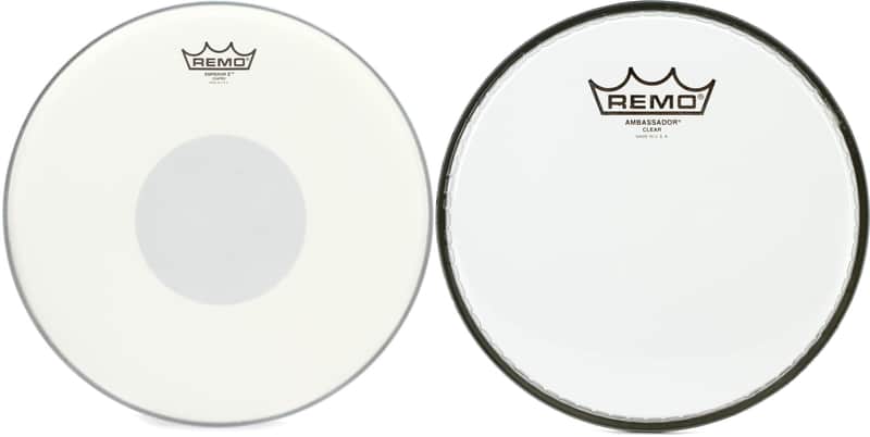 Remo Emperor X Coated Drumhead - 14 inch - with Black Dot Bundle with Remo Ambassador Clear Drumhead - 8 inch image 1