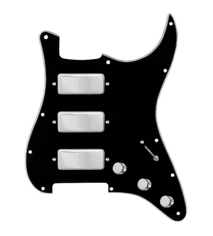 920D Custom Stadium Triple Mini Humbucker Loaded Pickguard for Strat With 7-Way Switching, Black Pickguard, and Chrome Knobs image 1
