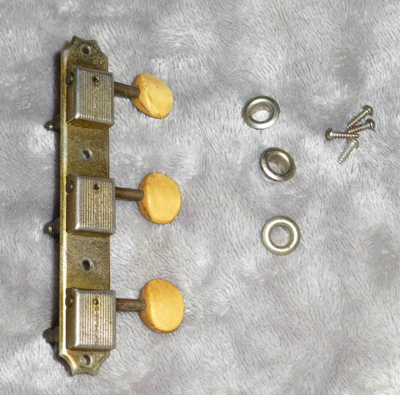 Gibson Kluson Single Line 3 on a Plate Tuners Bass Side 1956 - 1964 With Grommets and Screws Les Paul Jr. J-45 J-50 Etc.  image 1