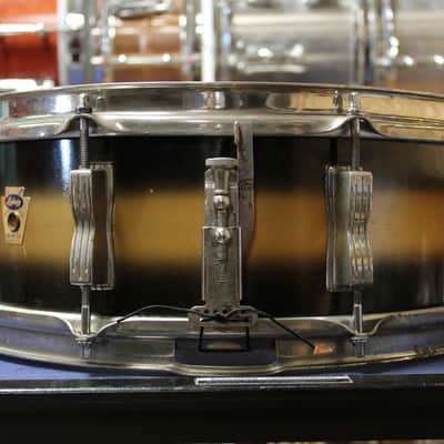 1960 Ludwig 5x14 Transition Badge Jazz Festival Snare Drum in Black and Gold Duco image 2