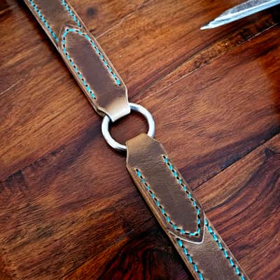 "Frodo" - Elegant hand stitched leather guitar strap with decorative ring image 11