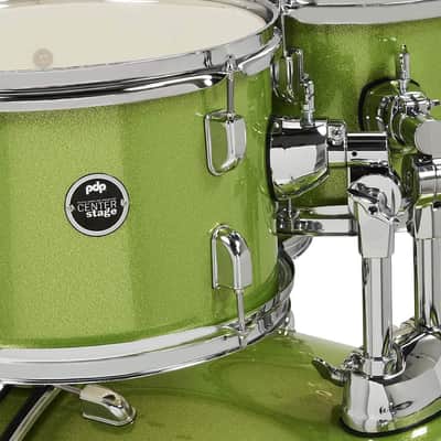 Pacific Drums Center Stage Complete Drumkit, 5 Drum Set, Electric Green Sparkle, 7x10, 8x12, 14x16 Floor, 16x22 Kick, 5x14 Snare (PDCE2215KTEL) image 2