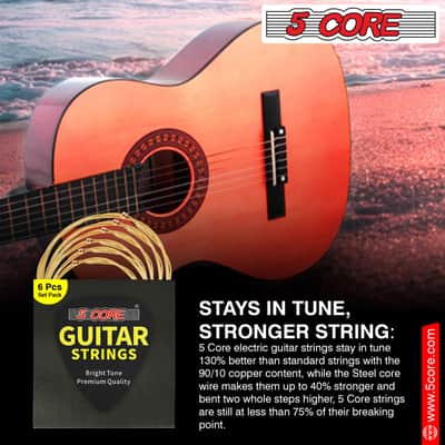 5 Core 6 Set Guitar Strings 6Pcs in 1 Set Premium Acoustic Electric Guitars Strings w Hexangular Steel Core Brass Wound Extra Light Gauge .010-.047 Cuerdas Para Guitarra Acustica - GS AC BRSS 6SET image 13