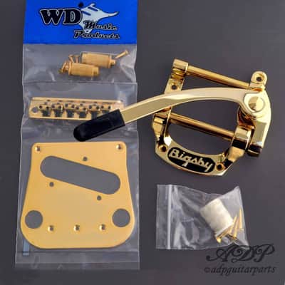 Bigsby B5 + WD Conversion Kit: Bridge 6 Threaded Saddles + Pickup Plate Gold image 1