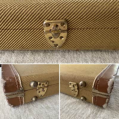 1990’s Fender Tweed Hardshell Case Fits Stratocaster / Telecaster Plush Red Interior image 10