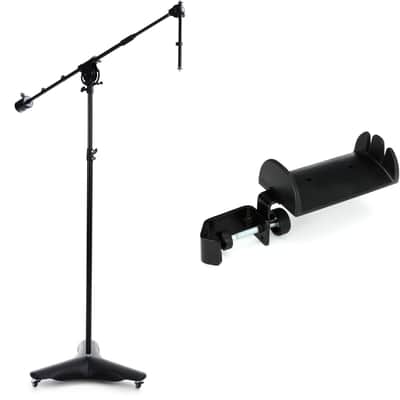 K&M 21430 Mobile Overhead Microphone Stand with Headphones Holder image 1