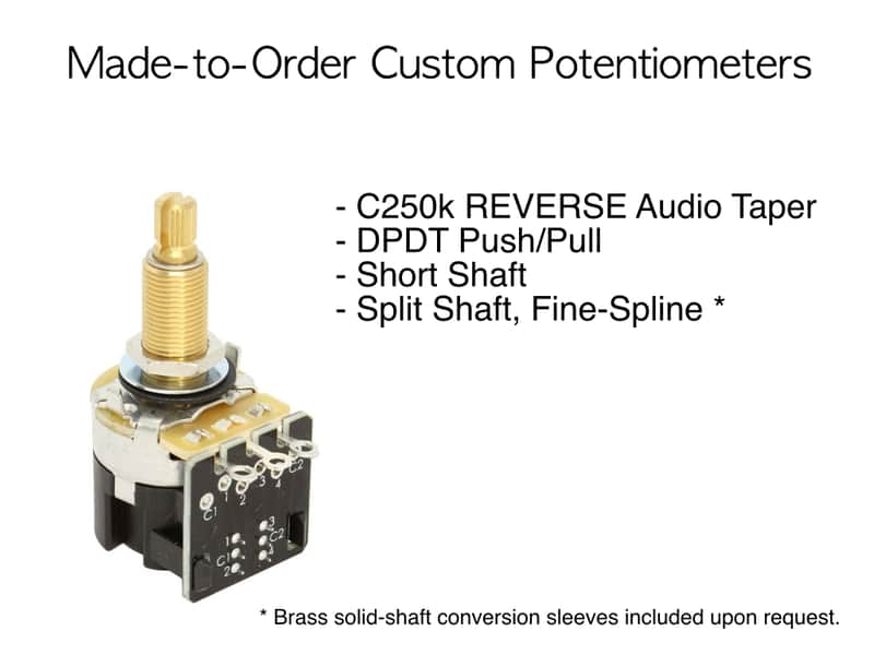 CTS 250k Reverse Audio (True Lefty) DPDT Push Pull Long Shaft Potentiometer - Custom Modded Pots! image 1