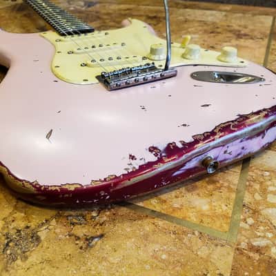 American Fender Stratocaster Standard Shell Pink Over Candy Apple CS Fat 50's image 9