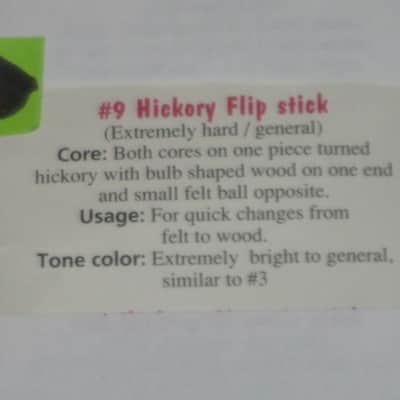 ONE pair new old stock Adams CD9 Cloyd Duff # 9 Hickory Flip Stick (Timpani Flip Stick) CORE: Both cores on one piece turned hickory with bulb shaped wood on one end and small felt ball opposite / TONE COLOR: Extremely bright to general, similar to # 3 image 3