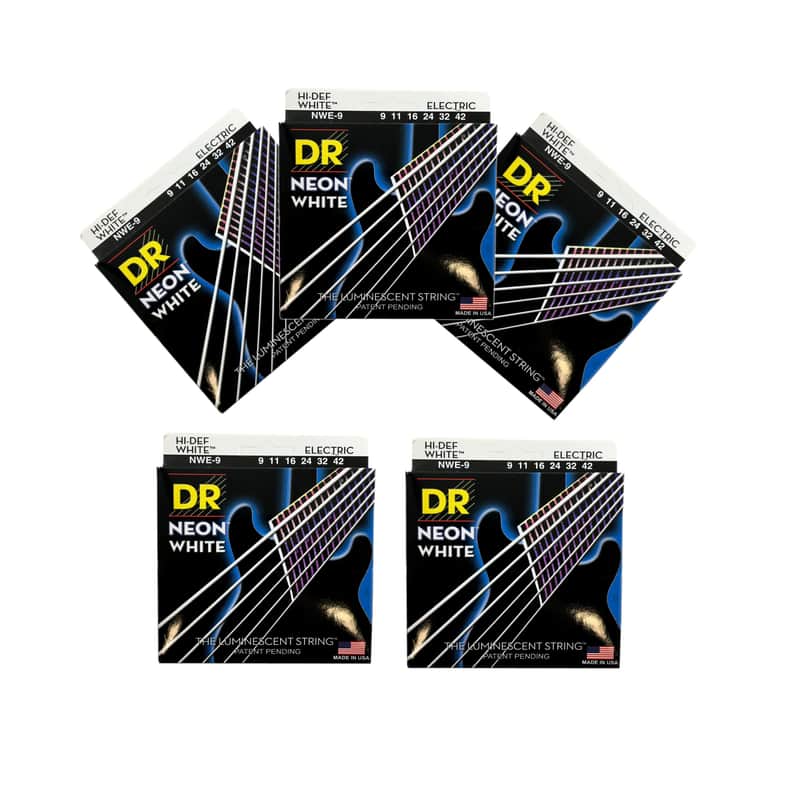 DR Strings Guitar Strings 5 Pack Electric Neon White 09-42 Light image 1