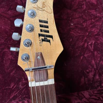 Jon Hill USA  Guitar Strat Style 2015-2018 - Red faded to Ambray ( light Orange) With a beautiful Rising sun image 3
