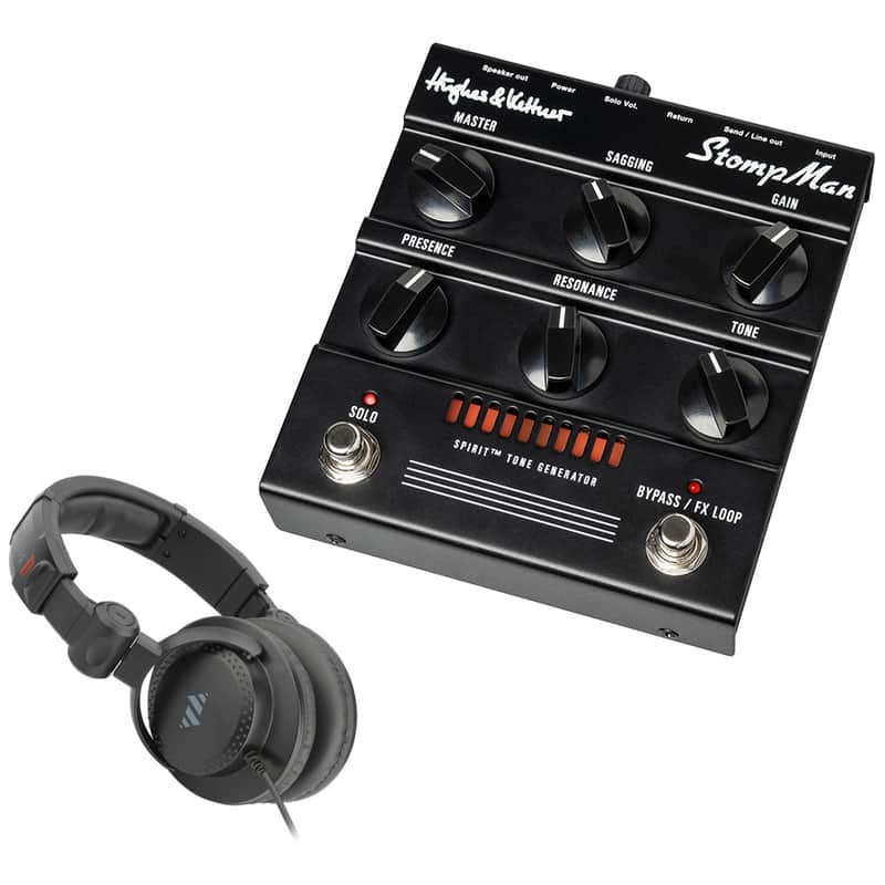 Hughes & Kettner StompMan Guitar 50-watt Amplifier Pedal Bundle with Polsen HPC-A30-MK2 Studio Monitor Headphones image 1