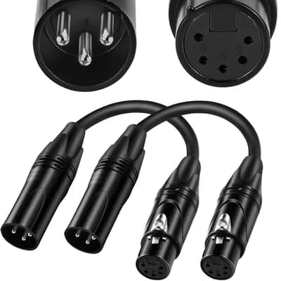 DMX Cable Adapter, 2 Pack DMX Male 3 Pin to DMX Female 5 Pin Wire, 6’’ XLR 3M to XLR 5F Lighting Cord, DMX 512 Stage Light Cable for Stage Lighting Input & Output image 1