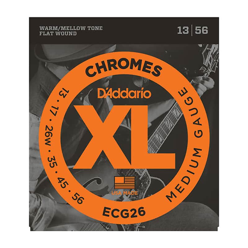 D'Addario ECG26 XL Chromes Flatwound Electric Guitar Strings, Medium Gauge Standard image 1