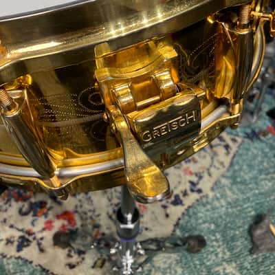 Gretsch Holy Grail 1960s Gold Engraved, Round Badge 14x5" Snare Drum. Excellent!! image 8