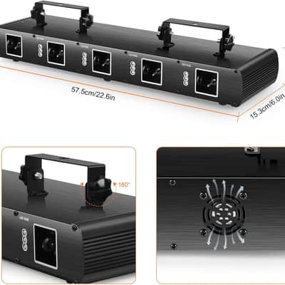 Stage Laser Light, 5 Beam Sound Activated DJ Party Lights RGBYC LED Music Projector with Remote Control DMX for Dancing Birthday Bar Pub Stage image 2