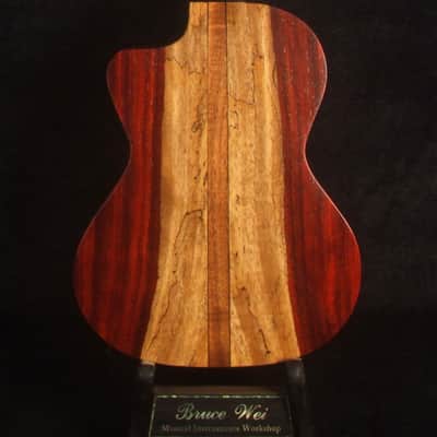Handmade Tenor Ukulele, Solid Spalted Rosewood & Spruce, May Lily Floral Inlay, Soft-bag, Bruce Wei UCK17-2001-1 image 5