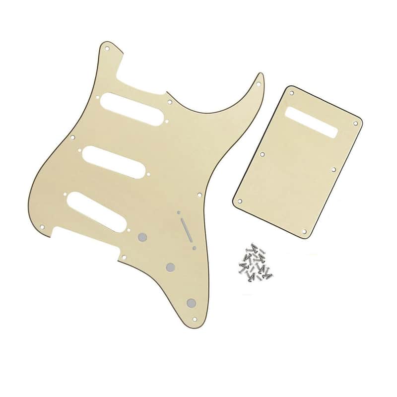 Stratocaster Guitar Pickguard + Back Plate Set 3 Ply Cream 8 Hole SSS with Screws image 1
