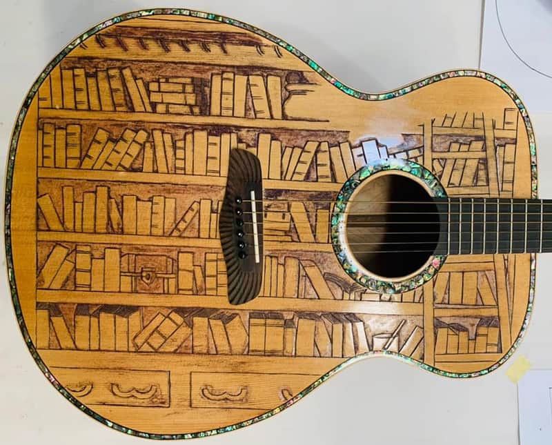 Blueberry Handmade Dreadnought Guitar Bookstore Motif image 1