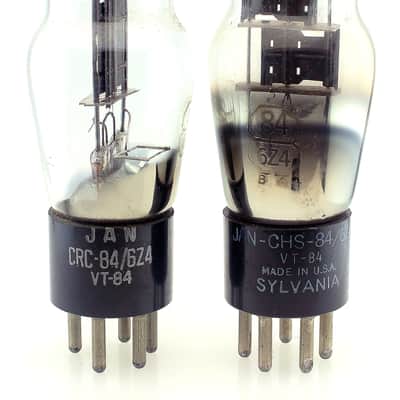 2 pcs. RARE 1944 SYLVANIA RCA JAN CHS 84 / 6Z4 VT-84 USN NOS VACUUM TUBES image 1