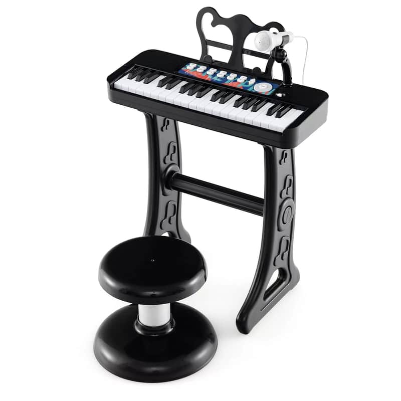 37-Key Kids Piano Keyboard with Microphone and Comfortable Stool | Fun Learning Tool for Children Ages 3+ (Black) image 1