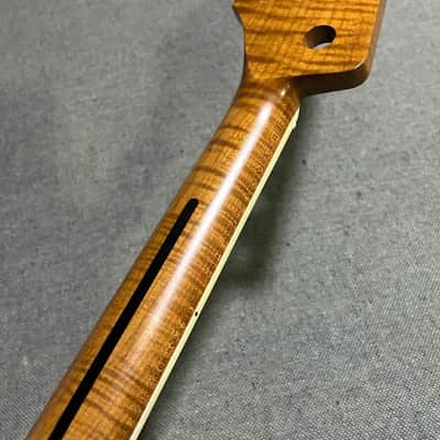 20 fret Roasted flame maple J BASS guitar neck part 34inch block inlay Matte image 5