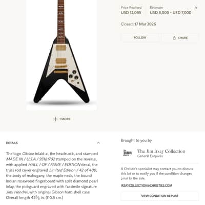 Gibson Jimi Hendrix Hall of Fame Flying V 1991 - Black image 18