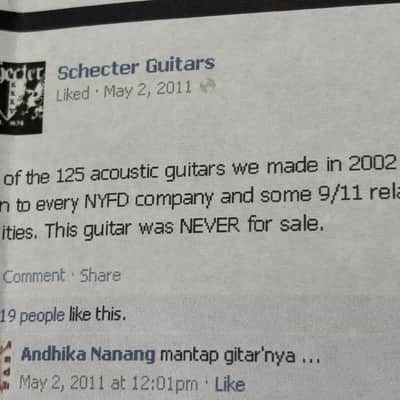 #104/125 Fireman's 9/11 NYC New York City Tribute 2002 Schecter Custom Diamond Series Acoustic image 20