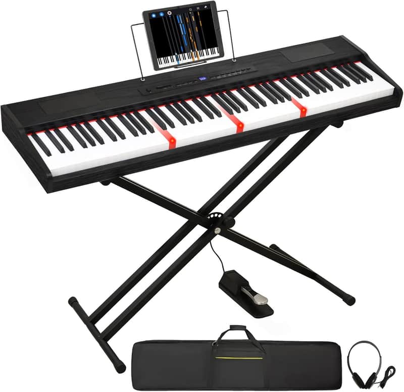 Digital Piano 88 Key Semi Weighted Keyboard, Piano Keyboard 88 Key for Beginners with Lighted Up Keys, Portable Electric Piano with Adjustable Stand,Carrying Case,Sustain Pedal,Headphone (Black) image 1