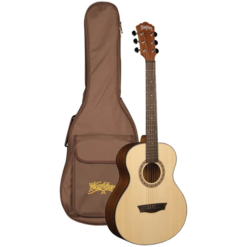 Washburn AGM5K Apprentice G-Mini 5 Grand Auditorium Acoustic Travel Guitar with Gig Bag, Natural image 1