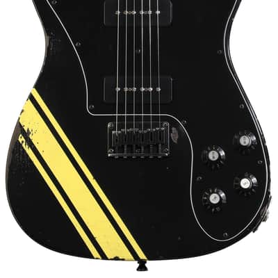 Friedman Vintage T Electric Guitar - Black with Yellow Racing Stripe image 1