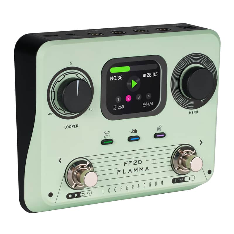 FLAMMA FF20 Looper Pedal Drum Machine, Drum Looper Guitar Pedal with Screen, 300 Min Recording, 220 Drum Grooves, 100 Loop Slots, Time Stretch, Auto Record, USB & Headphone Out, for Guitar and Bass Green image 1
