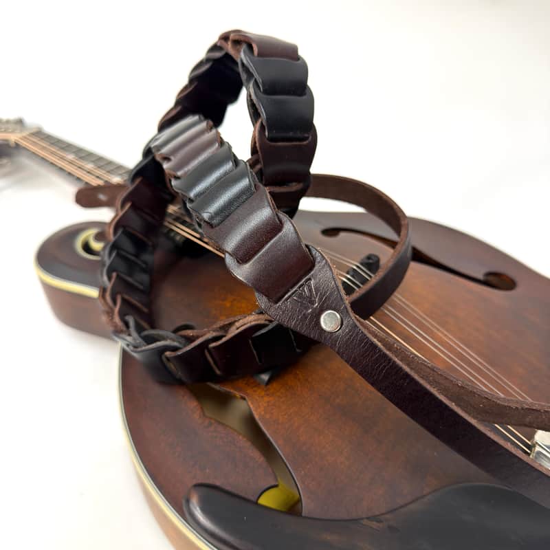 Walker And Williams M-71-CGN/BLK Throwback Series Hickory Brown And Black Grain Leather "Latch" Mandolin Strap image 1