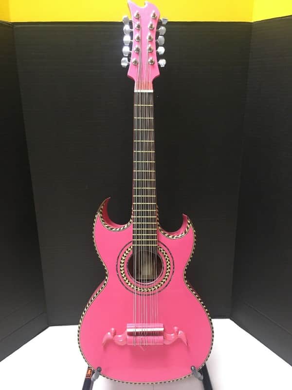 Paracho JUNIOR SIZE 10-String Bajo Quinto Acoustic Guitar PALO ESCRITO KIDS SIZE 2019 Pink image 1