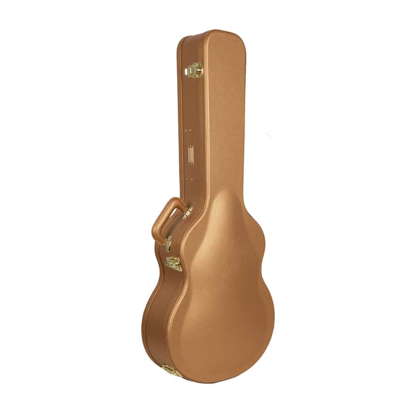 Crossrock Wooden Guitar Case -Fits OM/000-14 Fret Acoustic Guitars -Vintage Hardware, Sponge Lining, Metal Feet, Storage Space-Luxury Gold image 1