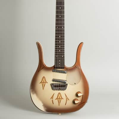 Danelectro  Longhorn Guitarlin Model 4123 Semi-Hollow Body Electric Guitar (1960), ser. #6020, black chipboard case. image 1