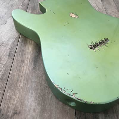 FRANCHIN Mars guitar body Relic Aged Lake Placid Blue Metallic turned green 100% Nitro Lacquer Cracks SS Basswood Telecaster-Tele-T-Style Made in Italy - Stock piece #22350826 image 13