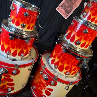 Rikki Rockett's Poison, 1990-1992 Flesh and Blood Tour DW 7-Piece Drum Set Early 1990s - Custom Red Flame Graphic by Cycle Fab image 20