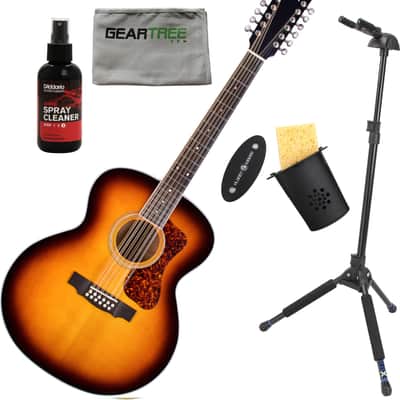 Guild F-2512E Deluxe 12-String Acoustic Electric Antique Burst Gloss 200 Archback Deluxe Solid Top Jumbo w/ Stand, Humidifier, Polish, Cloth image 1
