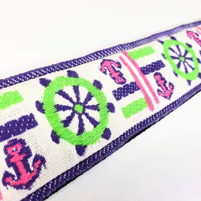 Boat Wheel and Anchor Guitar Strap -Green Purple Nautical Guitar Strap- Ocean Guitar Strap-Handcraf image 2