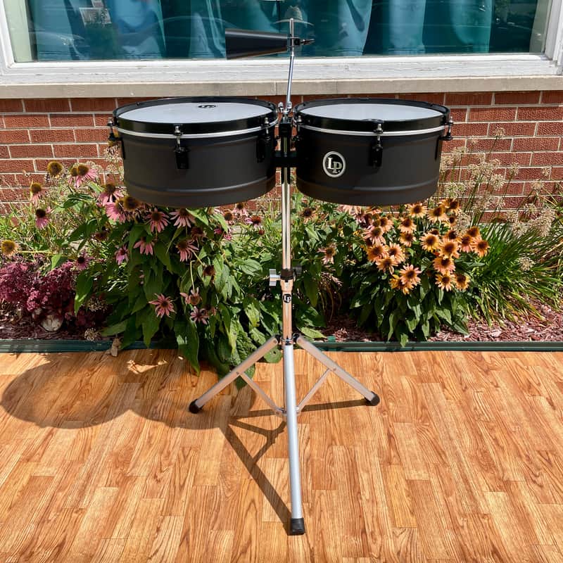 LP Latin Percussion LP256NY City Series 13″/14″ Black Sand Steel Timbales w/ Black Hardware image 1