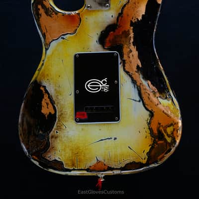 Fender Stratocaster Yellow/Copper Hot Lava Super Heavy Aged Relic by East Gloves Customs image 7