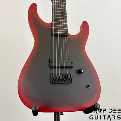 ESP LTD M-7HT Baritone Black Metal 7-String Electric Guitar - Black Red Burst Satin image 8