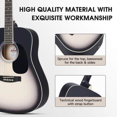 Dreadnought Acoustic Guitar Kit with Free Lesson for Beginner Adult Teen Full Size Acustica Guitarra Starter Bundle Set with Bag Strap Tuner Capo Pickguard Music Stand, Right Hand(Grey, 41 Inch) image 3