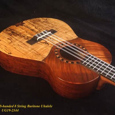 Handmade Left-handed 8 String Baritone Ukulele, Solid Curly Spalted Maple, Rosewood, MOP Inlay, Soft-bag, Bruce Wei UG19-2344 image 2