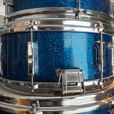 1963 Shelly Manne w Matching Snare Leedy Slingerland Drum set 13/16/22 w 5.5x14 EXC Blue Sparkle image 17