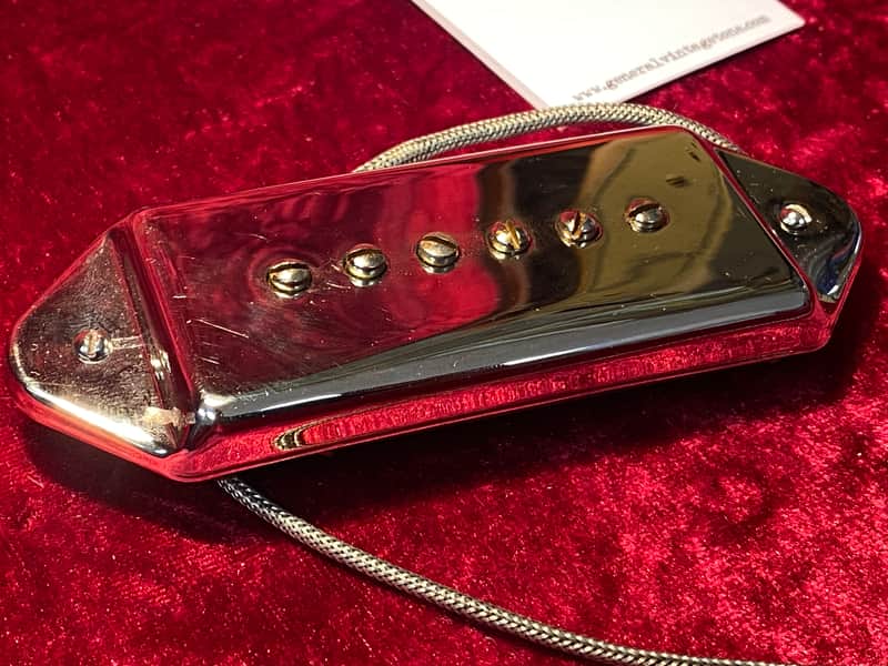 General Vintage Tone dog ear pickup jazz guitar   Old Jazzy GVT 1950s Belden old green magnetic wire hand wound  Metal image 1
